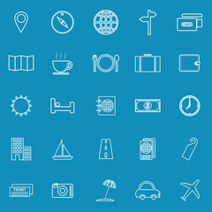 Travel line icons on blue background