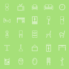 Furniture line icons on green background