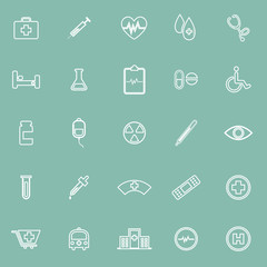 Medical line icons on green background