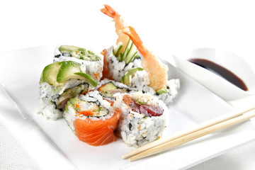 Sushi on a white plate, shallow focus