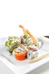 Sushi on a white plate, shallow focus
