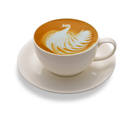 Latte art , coffee isolate on white background , bird shape