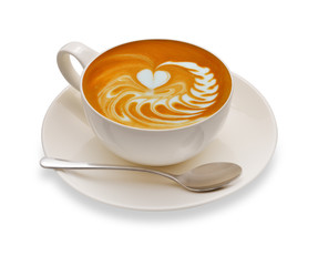 Latte art , coffee isolated on white background