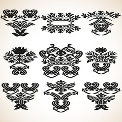 Set vector graphic vintage floral elements for design. Abstract bouquet of flowers in a vase 