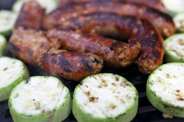 Roasted sausages and squash