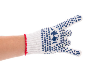 Thin work glove with blue pimple.