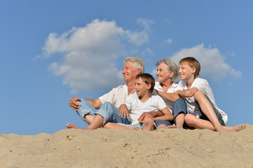 Boys with grandparents on the sand