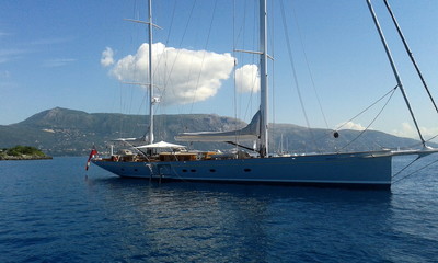 modern Classic sail boat super Yacht at sea