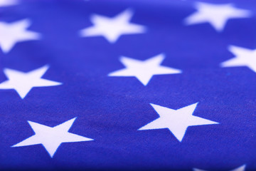 USA Flag, Closeup White Stars on Blue Background.