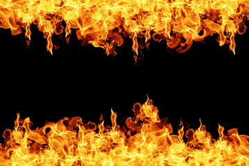 Fire flames on black background