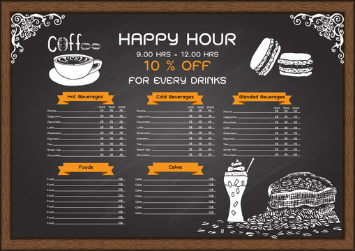 Coffee and bakery menu on chalkboard design template