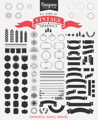 +100 Vintage Premium Styled Ribbons, starbursts and shapes - Designers Collection