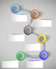 Infographics step by step template with buttons, paper banners and arrows