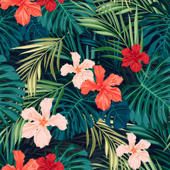 Bright colorful tropical seamless background with leaves and © Ms.Moloko