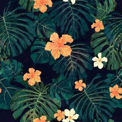 Bright colorful tropical seamless background with leaves and © Ms.Moloko