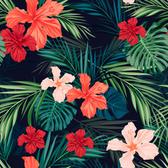 Bright colorful tropical seamless background with leaves and © Ms.Moloko