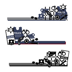 Vector concept police symbols in set in dark colors