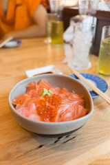 Salmon sashimi and salmon roe