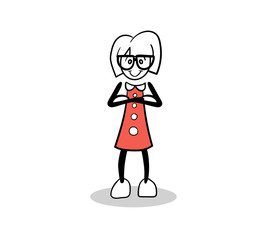 Cute cartoon businesswoman with arms crossed