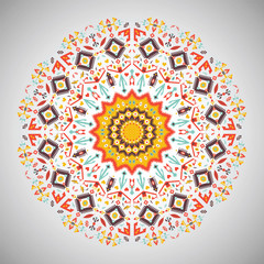Ornamental round colorful geometric pattern in aztec style