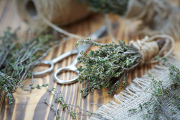 Thyme on table close-up
