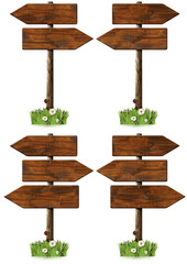 Set of Directional Wooden Signs with Pole