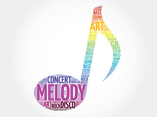 Music note word cloud, melody concept