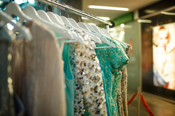 Female clothes in a fashion shop