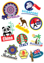 World country travel landmark icon set