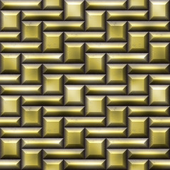 Seamless mosaic 3d pattern of gold squares and beveled rectangles