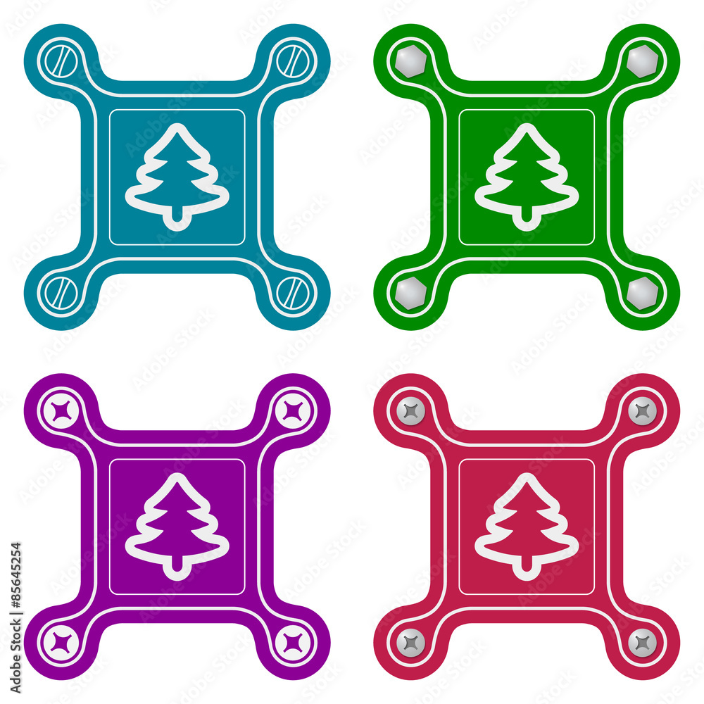 Poster Set of four flat simple frames and tree icon