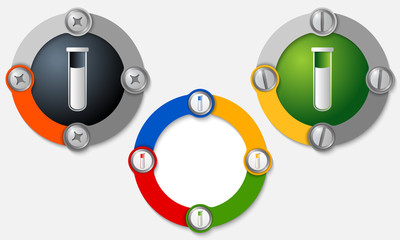 Set of three colored frames and test tube