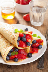 pancakes with strawberry blueberry for breakfast