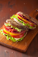 healthy sandwich with salami tomato pepper and lettuce
