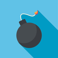 Bomb flat web design on blue background with long shadow.