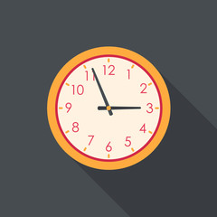 Clock flat icon with long shadow on dark bacground...