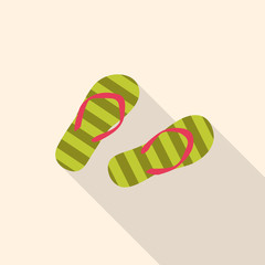 Summer flip flop flat Icon with long shadow. ..