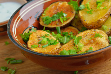 Rustic oven baked potatoes with herbs