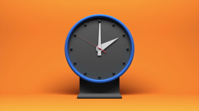 Timelapse Of A Blue Animated Clock On An Orange Background Going Through A 12 Hour Period