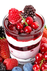 layered dessert with a topping of mixed berries