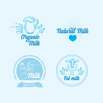 Natural milk with splashes, icons design. Healthy product.