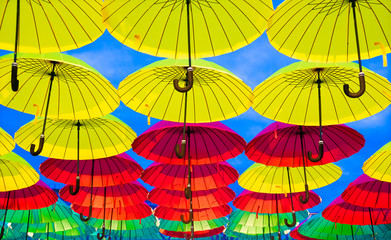Fototapeta na wymiar Hanging umbrellas