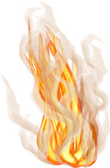 bright orange and yellow fire on white