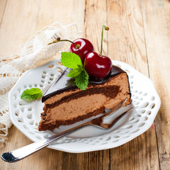 Piece of delicious chocolate mousse cake