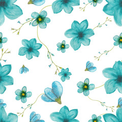 Seamless pattern of blue flowers