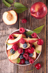 fruit salad with peach and cherry