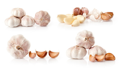 composite of fresh garlic  isolated on white background