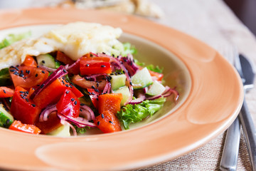 Salad with tomatoes, onions, cucumbers
