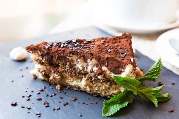 Homemade italian tiramisu cake served on a plate
