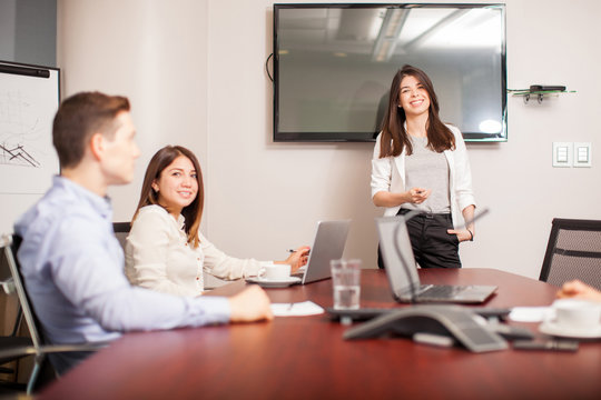Female boss in a meeting room